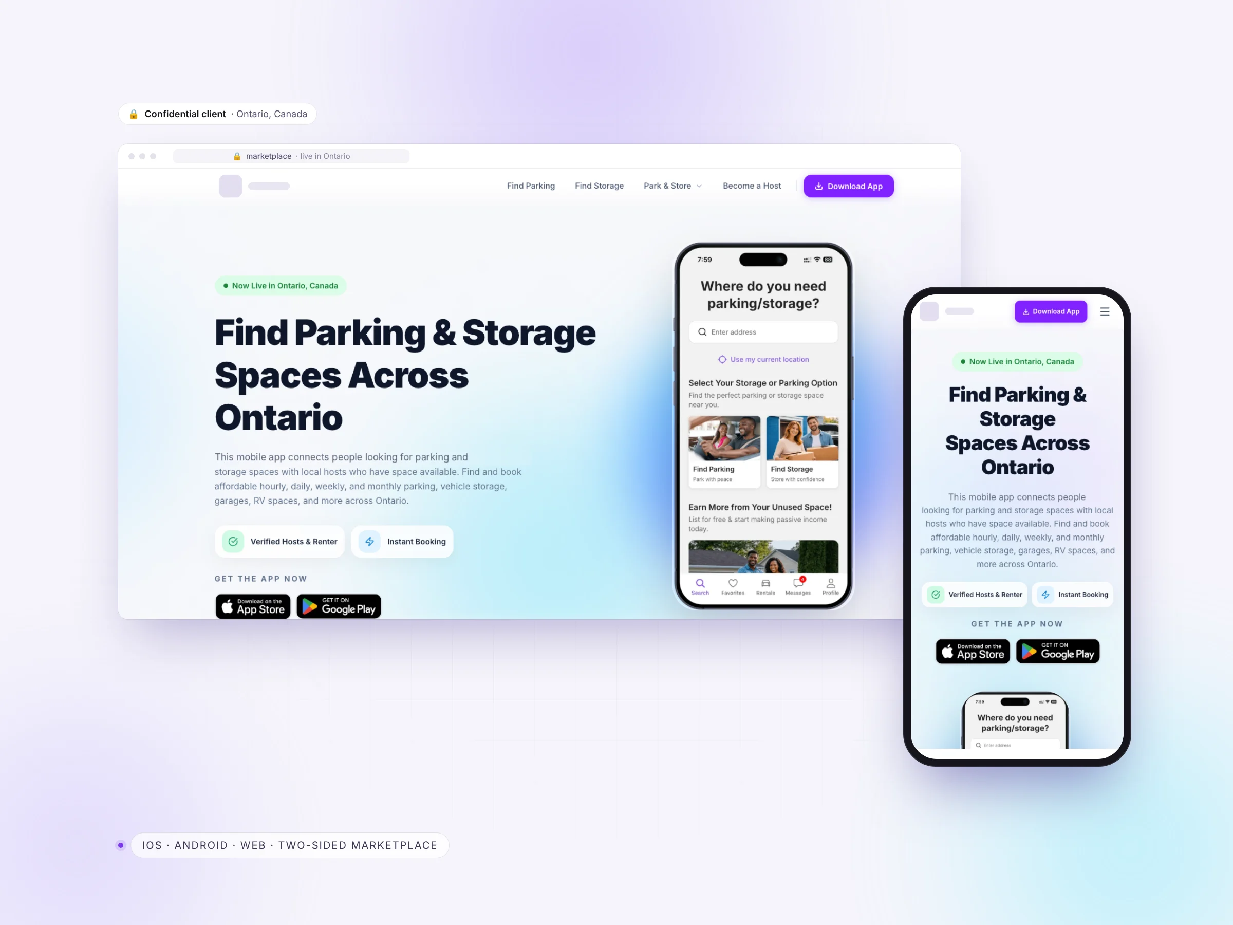 Parking & Storage Marketplace App – website design by Four B